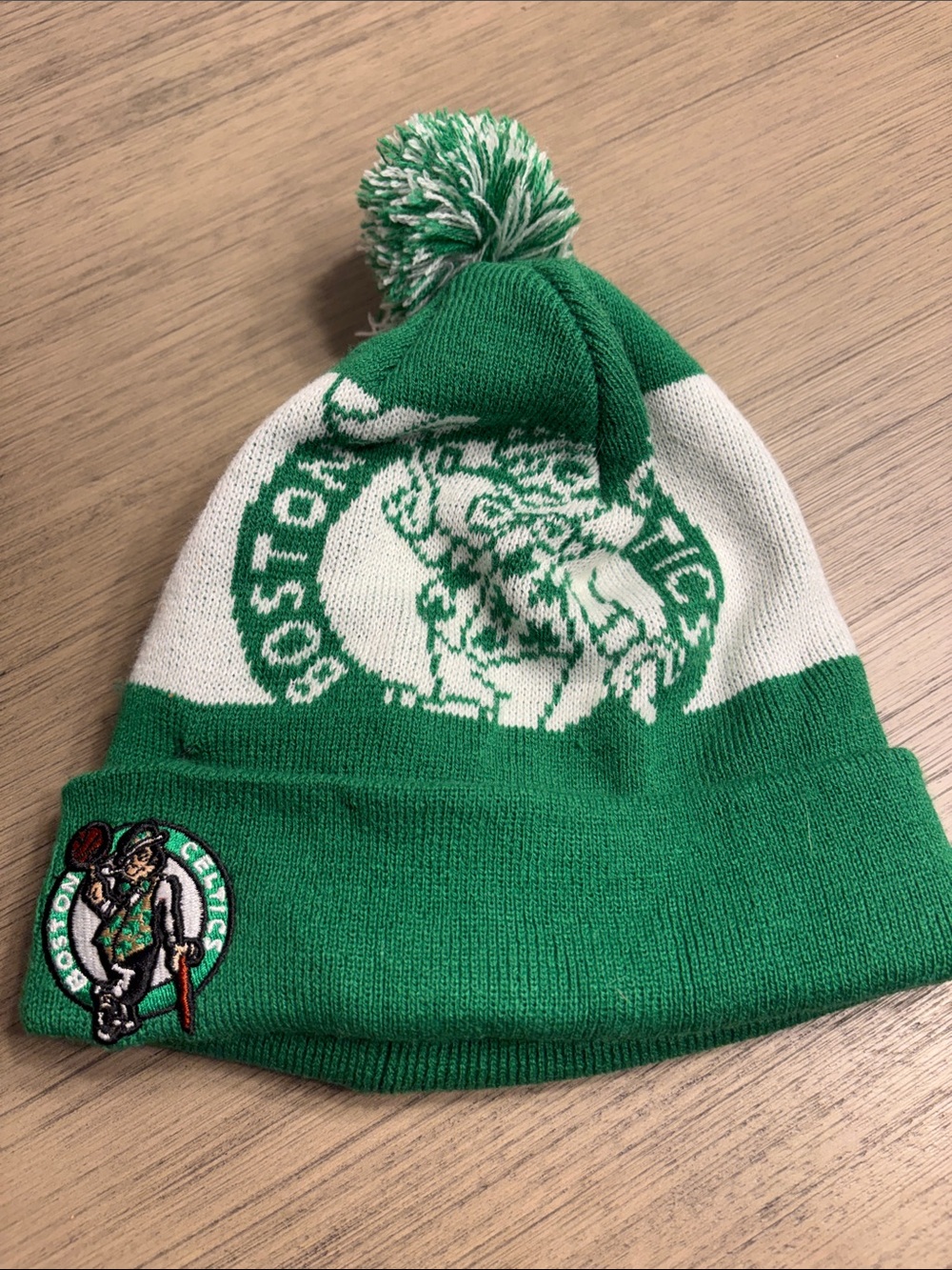Celtics Pom Beanie Hat - Green & White